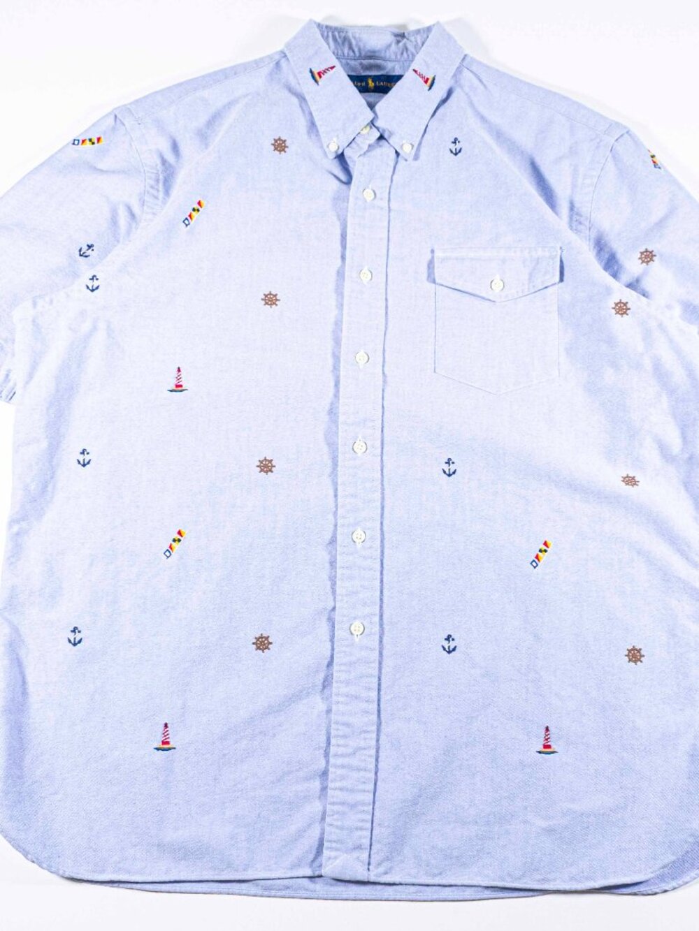 Polo Ralph Lauren Nautical Embroidered Oxford Shirt Mens XL Short Sleeve AOP